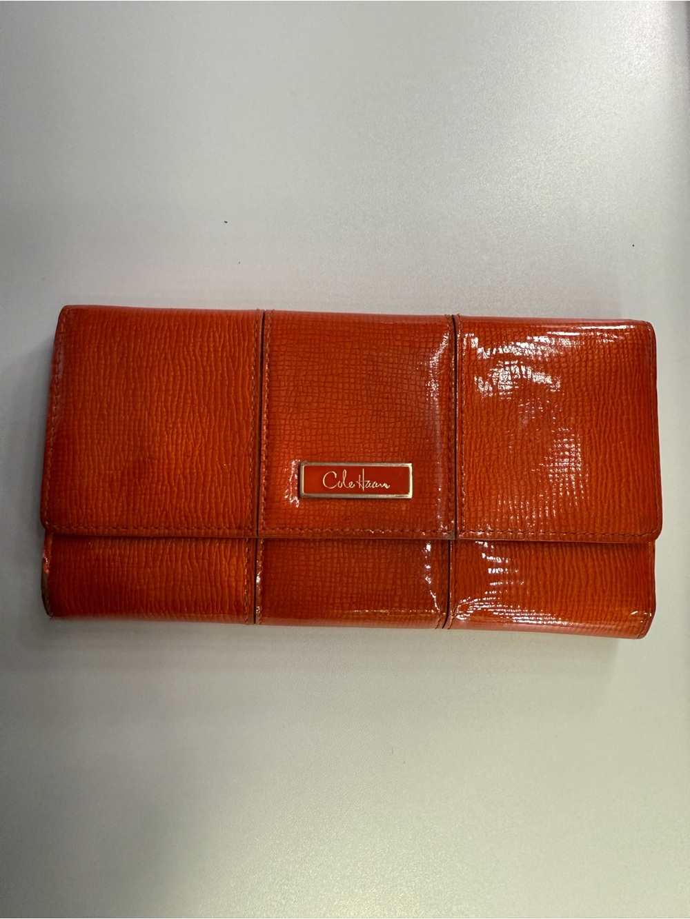 Cole Haan Orange Patent Leather Fold-Over Clutch